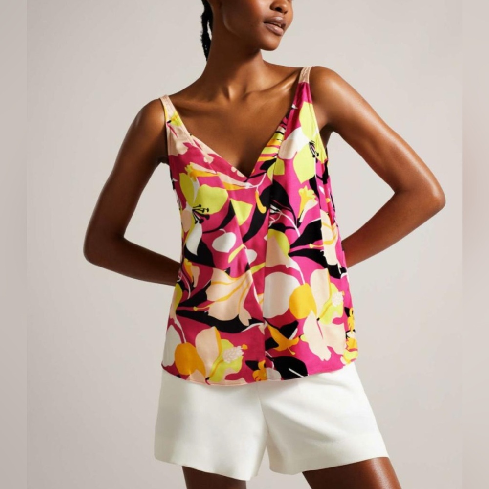 Ted Baker London Double Layer Effect Thaliah Cami Bright Pink NWT
